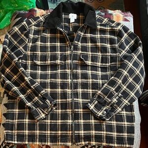 Black & Tan Plaid 100% Cotton Flannel Full Zip Jacket Sz L